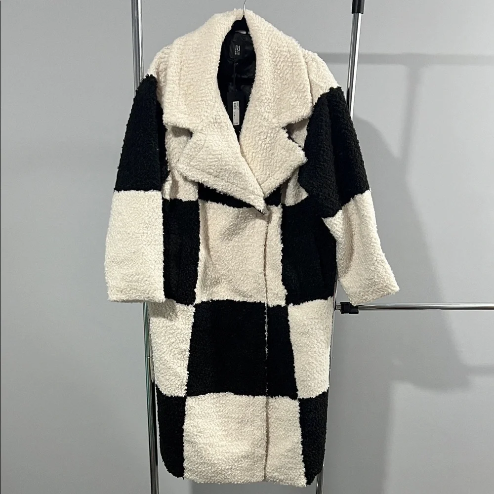 Studio Black and Cream Checkered Teddy Jacket - Picture 1 of 3